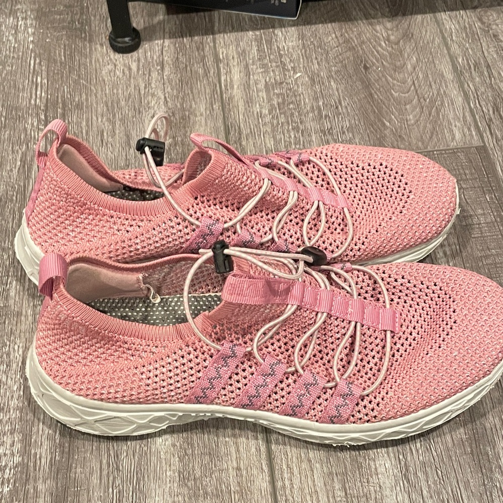 DLGJPA Women’s Pink Knit Slip-On water shoes with Toggle Laces size 39